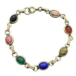 Vintage 1/20 12k gold filled scarab beetle bracelet semi precious stones